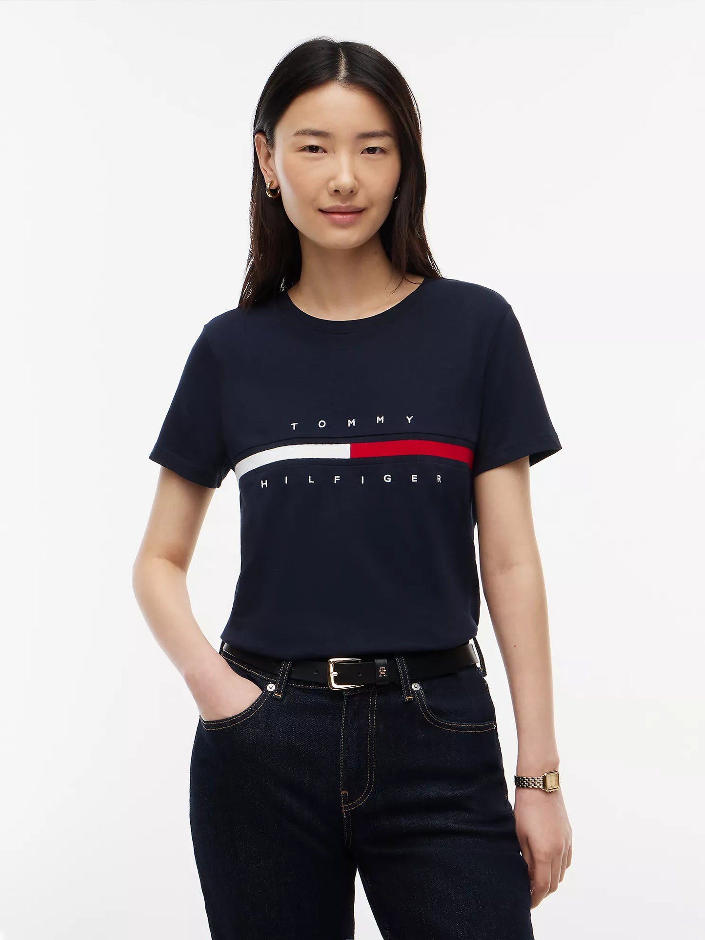 Camiseta Tommy Hilfiger Regular Fit Con Logo De Bandera Bordado NC